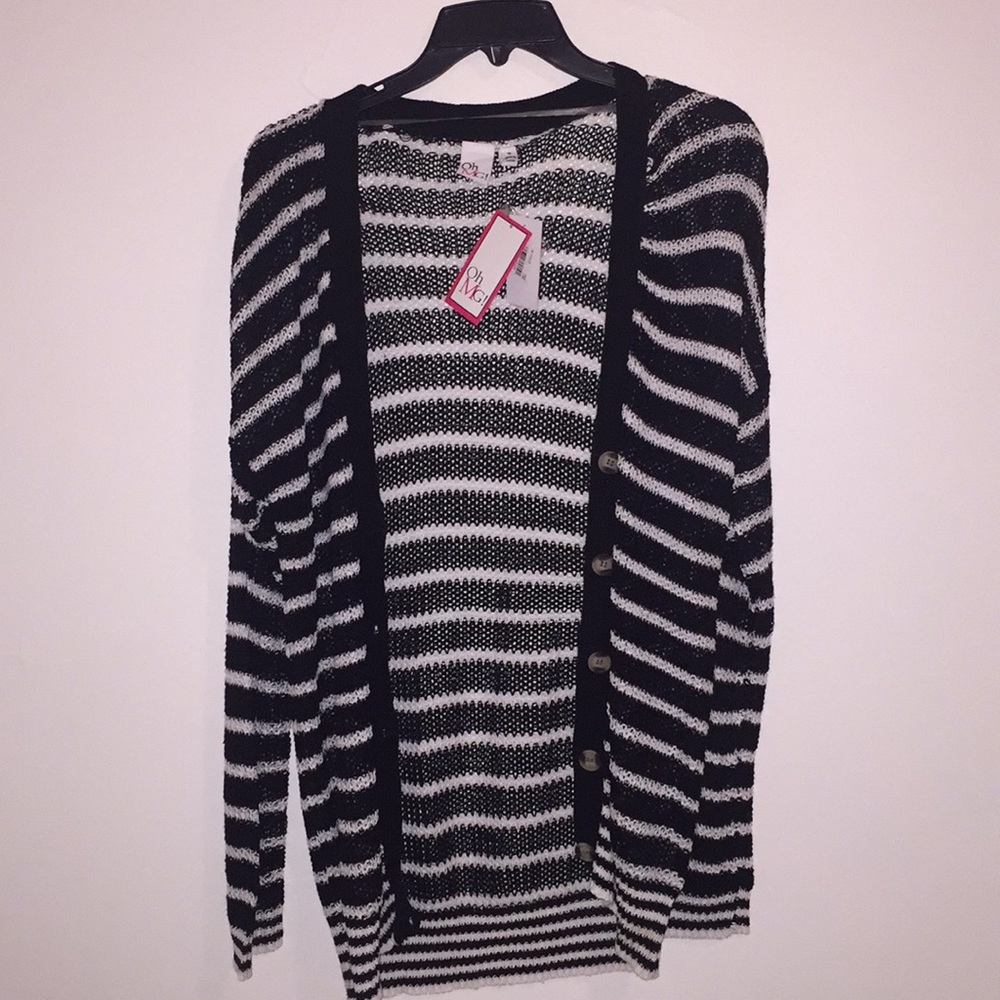 Black and white striped cardigan